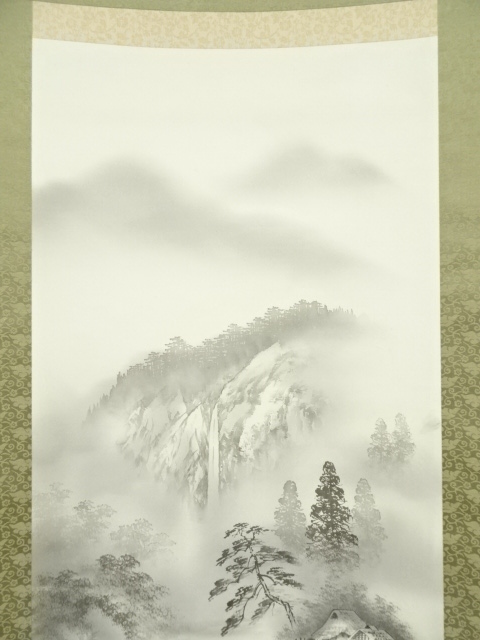 ys7068746; 宗sou 彩雲筆 水墨山水 肉筆絹本掛軸（共箱）